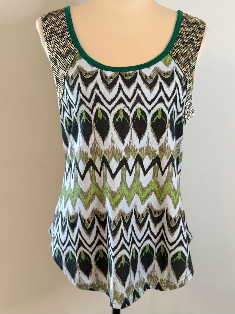 Miss Me peacock strappy back tank beaded green gold SZ M - Picture 2 of 12
